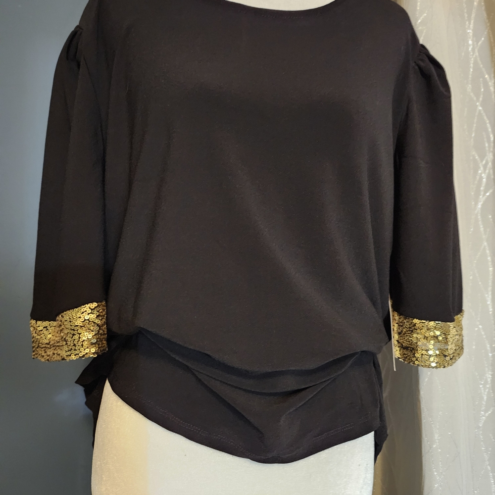 Black 3/4 Sequin Sleeves Blouse